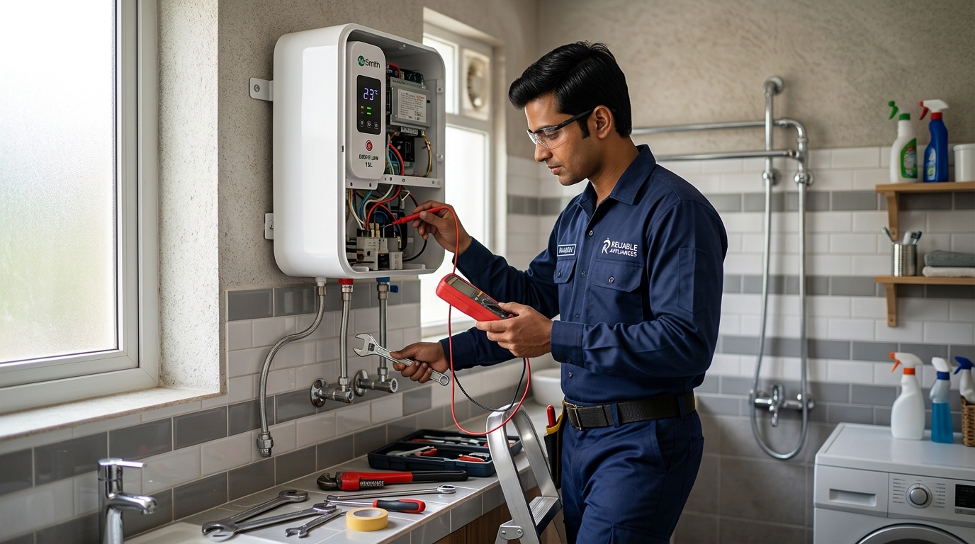 Certified Geysero technician servicing water heater in Hyderabad